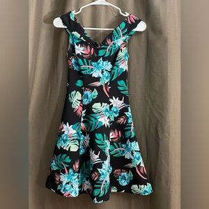 Guess tropical floral off shoulder scuba/skater dress